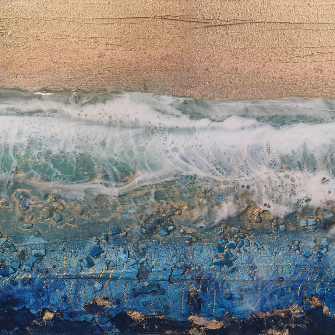 "Flowing Bits" I Original Kunstwerk I Epoxidharz auf Holz I 52 x23 cm