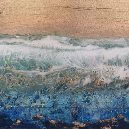 "Flowing Bits" I Original Kunstwerk I Epoxidharz auf Holz I 52 x23 cm